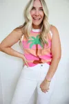 Fate Annie Striped Palm Tree Knit Tank Top In Pink In Multi