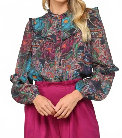 Fate Autumnal Garden Ruffle Blouse In Floral Print In Multi