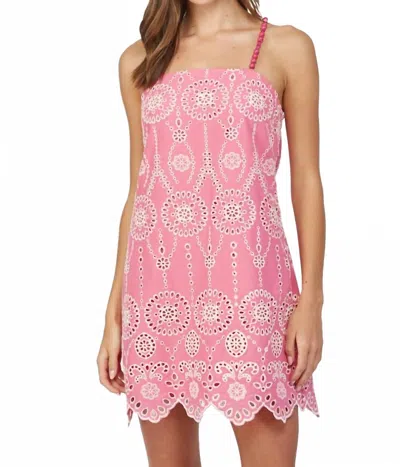 Fate Beaded Strap Scallop Edge Eyelet Lace Dress In Pink