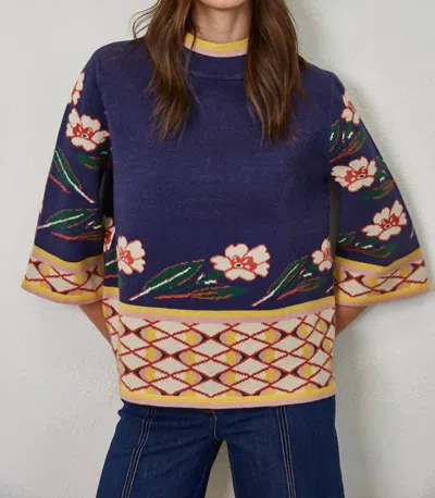 Fate Bloom Jacquard Sweater In Midnight In Blue