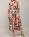 Fate Bohemian Patchwork Print Button Front Maxi Dress In Teal Multi In Green