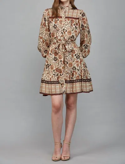 Fate Boho Tiered Long Sleeve Mini Dress In Cream In Neutral