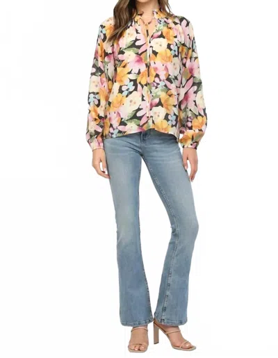 Fate Bold Floral Ruffled High Neck Blouse In Black Multi