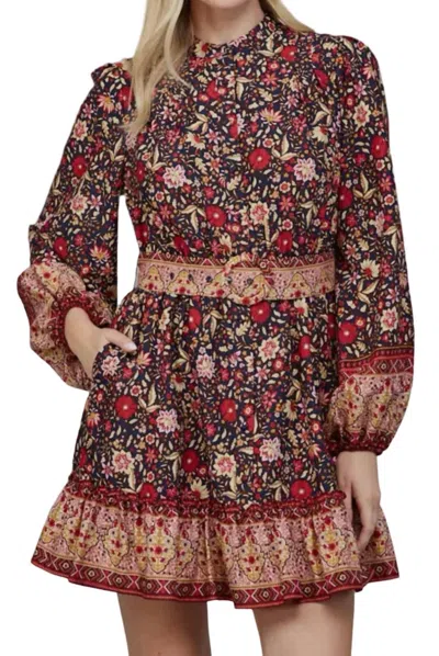 FATE BORDER PRINT BELTED BUTTON DOWN MINI DRESS IN MULTI