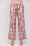 Fate Border Print Linen High Waist Pants In Lilac In Pink