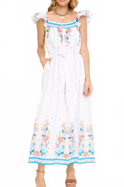 Fate Border Print Ruffle Shoulder Strap Maxi Dress In White