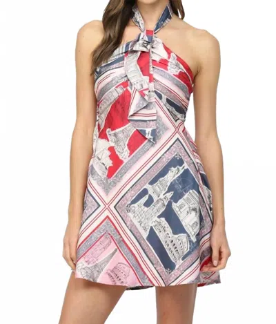 Fate Bordered Destination Print Halter Dress In Multi