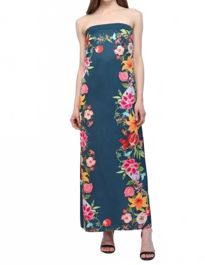 Fate Botanical Strapless Maxi Dress In Navy In Blue