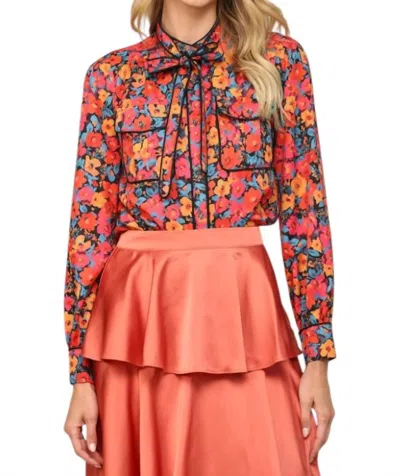 FATE BOW TIE BLOUSE - PLUS IN MULTI-COLORED