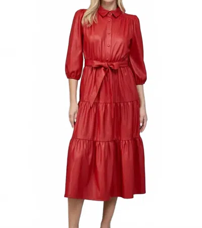 Fate Brittany Midi Dress In Deep Red In Silver