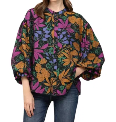 Fate Bubble Sleeve Blouse In Black Multi