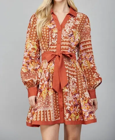 Fate Button Down Dress In Burnt Orange In Multi
