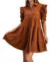 Fate Button Down Mini Dress In Burnt Orange In Brown