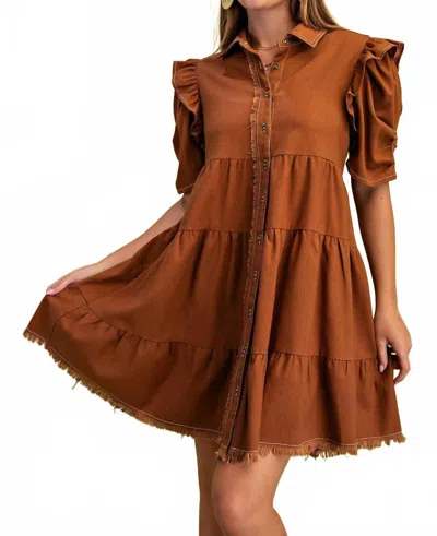 Fate Button Down Mini Dress In Burnt Orange In Brown