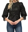 Fate By Lfd Andie Crew Neck 3/4 Sleeve Blouse In Black In Black