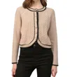 Fate By Lfd Bailey Cable Knit Cardigan With Contrast Trim In Taupe/black In Multi