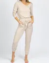 FATE BY LFD BUTTER SOFT DRAWSTRING JUMPSUIT IN TAUPE