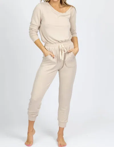 Fate By Lfd Butter Soft Drawstring Jumpsuit In Taupe In Beige