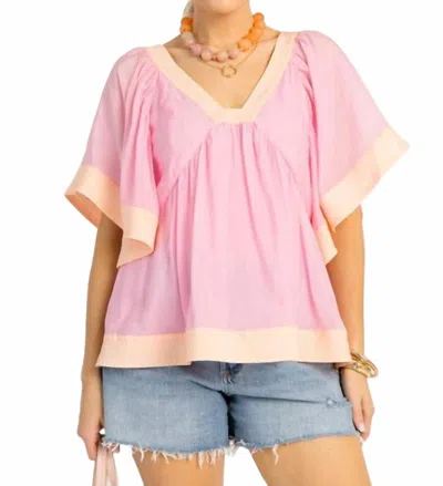 Fate By Lfd Color Block Babydoll Top In Pink/apricot