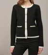 Fate By Lfd Color Block Cardigan With Pearl Button In Black/cream In Black