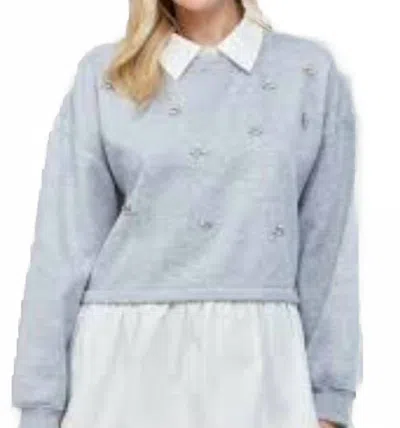 Fate By Lfd Embellished Twofer Sweatshirt In Grey In Blue