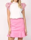 FATE BY LFD FAUX SUEDE SKIRT IN BUBBLE GUM PINK