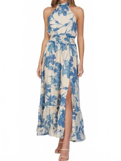 Fate By Lfd Floral Halter Neck Maxi Dress In Blue In Neutral