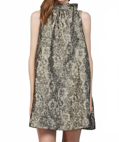 Fate By Lfd Floral Jacquard Bow Neck Dress In Olive In Gray