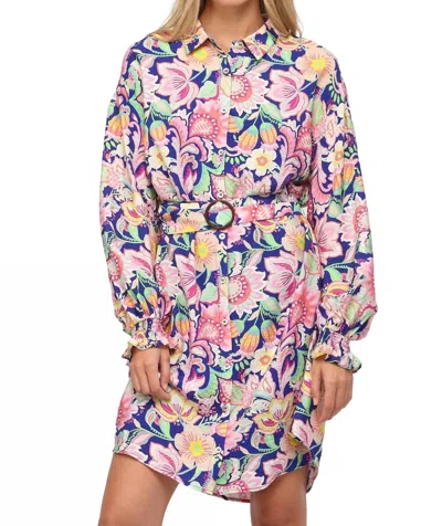 Fate By Lfd Floral Print Belted Shirt Dress In Blue Multi