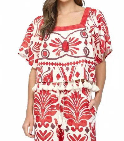 Fate By Lfd Geo And Tropical Print Tassel Top In Ivory Red In White