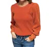 Fate By Lfd Kiki Waffle Knit Puff Sleeve Sweater In Burnt Orange In Yellow