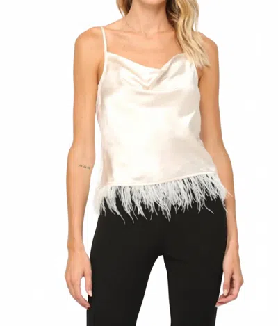 Fate By Lfd Leah Feather Trimmed Cowl Neck Cami In Champagne In White