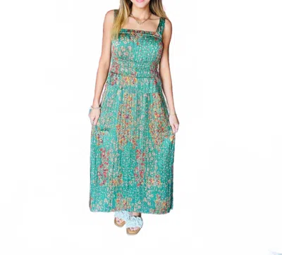 Fate By Lfd Pleating Wide Shoulder Strap Midi Dress In Green Multi