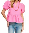 Fate By Lfd Ric-rac Puff Sleeve Top In Pink In Pink