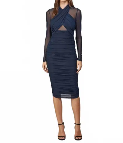 Fate By Lfd Ruched Mesh Bodycon Dress In Navy In Blue