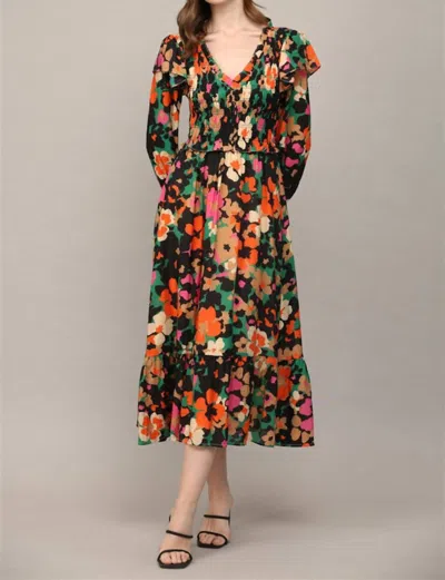 Fate By Lfd Ruffle Hem Midi Dress In Navy Multi