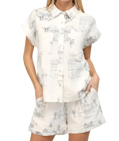 Fate By Lfd Scenic Print Shirt In Ivory/navy In Multi