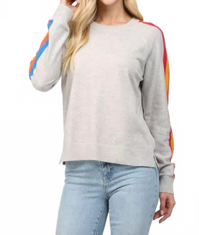 Fate By Lfd Stripe On Sleeve Crew Neck Sweater In Grey Multicolor