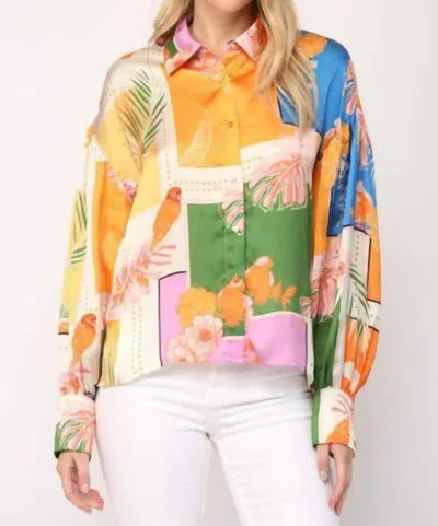Fate By Lfd Tropical Print Button Front Blouse In Orange In Multi