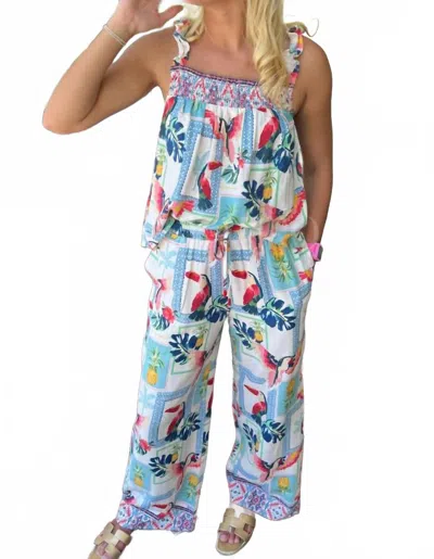 Fate By Lfd Tropical Print Wide Leg Pants In Cream Multi In Blue