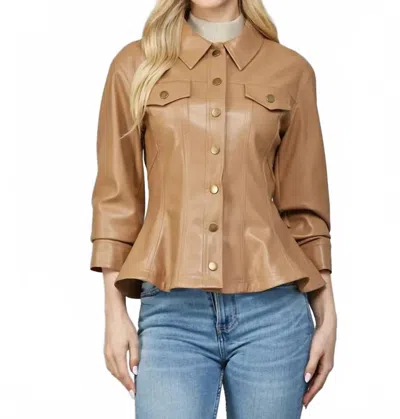 Fate By Lfd Valentina Peplum Leather Jacket In Camel In Brown