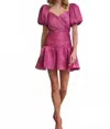 Fate Carrington Metallic Puff Sleeve Dress In Berry In Pink
