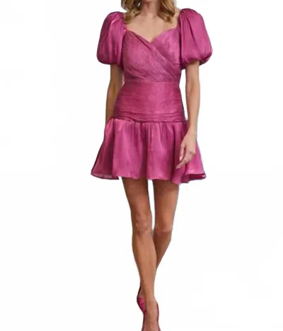 Fate Carrington Metallic Puff Sleeve Dress In Berry In Pink