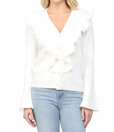 Fate Cascading Pearl Ruffle Cardigan In White