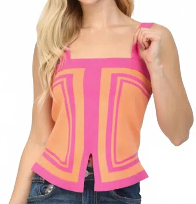 Fate Center Front Slit Sweater Tank In Pink/tangerine