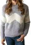 Fate Chevron Metalic Fuzzy Sweater In Grey In Gray
