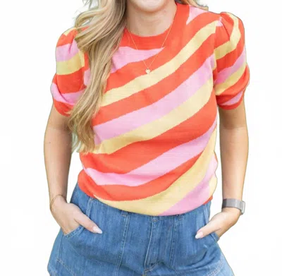 Fate Citrus Stripe Short Sleeve Sweater In Multicolor