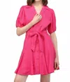 Fate City Bloom Puff-sleeve Linen Mini Dress In Fuchsia In Pink