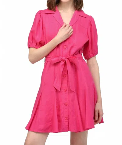 Fate City Bloom Puff-sleeve Linen Mini Dress In Fuchsia In Pink