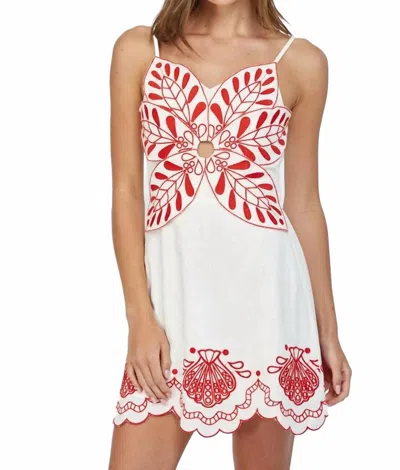 FATE COASTAL EMBROIDERED SCALLOPED DRESS IN WHITE